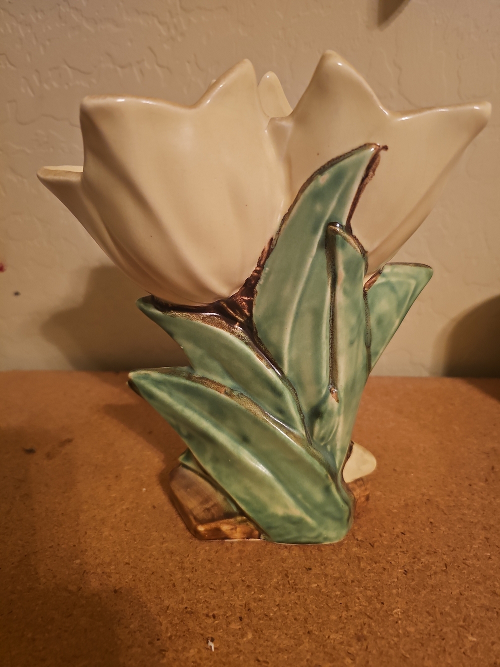 Vintage McCoy Double Yellow Tulip Flower Form Vase 8"× 6 3/4"